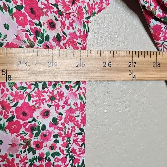 Cynthia Rowley 1X Pink and Green Floral Georgette Peasant Top Blouse - Picture 7 of 8